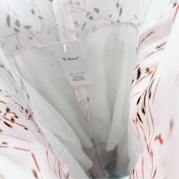 NWT Tsher Satin Midi Dress Floral Print Pink‎ Spaghetti Straps Cowl Neck Slit - Picture 12 of 16